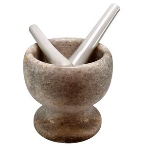 Mortar Only- 5” Tall White Marble W Gray Stone Heavy Spice Grinder